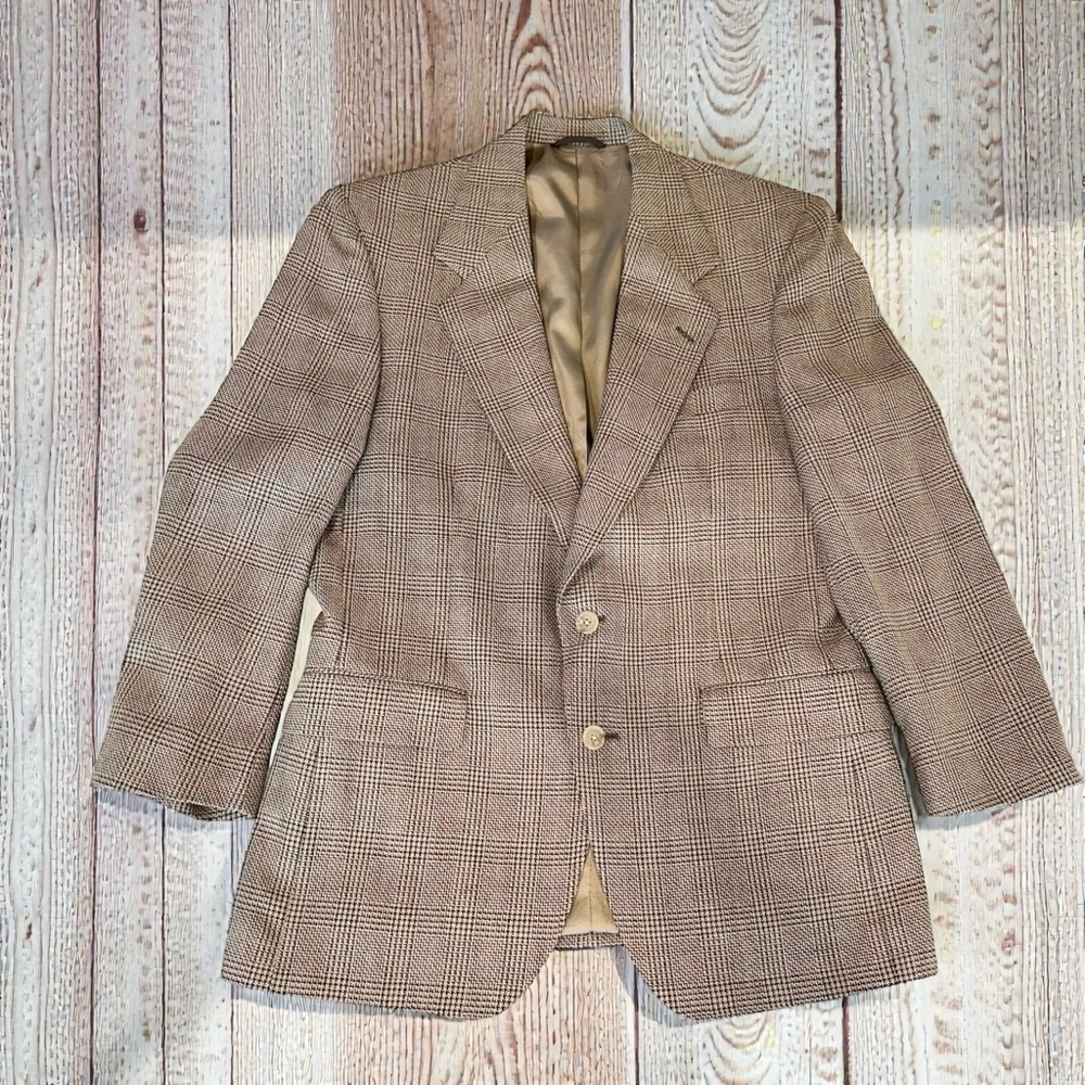 Mark Shale Blazer Men’s Brown Houndstooth Check Wool Sport Coat ~ Size 39R